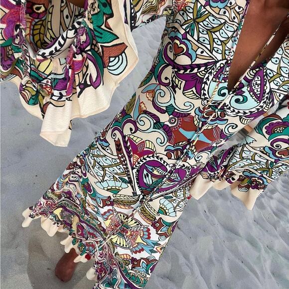 ZARA BLOGGER FAVORITE PRINTED MIDI DRESS MULTICOLORED - Picture 3 of 13